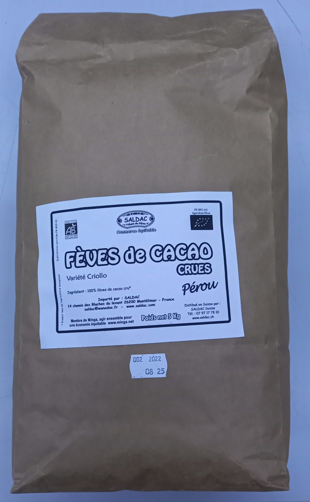 Fèves de cacao séchées bio équitable 5kg SALDAC Suisse sarl